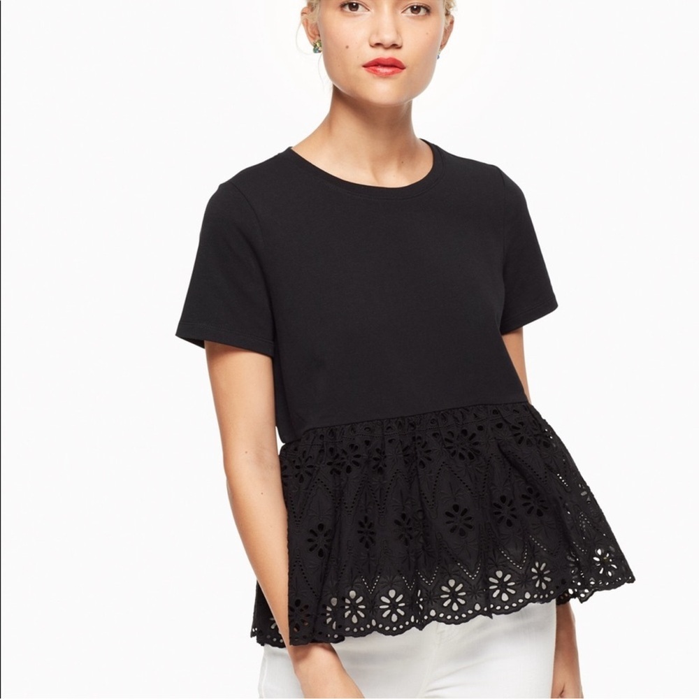 Kate Spade Black Eyelet Peplum Blouse Size M